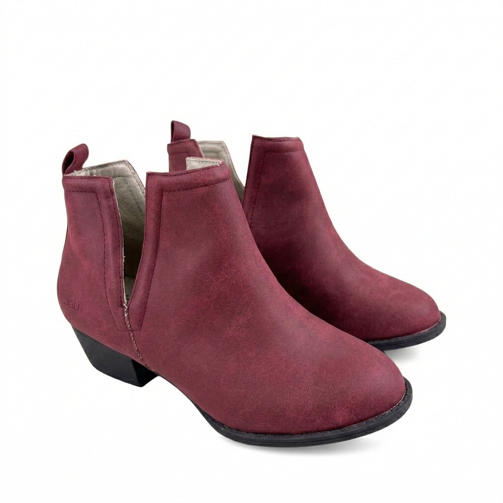 JBU‎ Parker Burgundy Vegan Leather Cutout Ankle Boots Women Size 7M Chic Casual